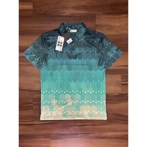 Yatta Golf Polo Shirt Green Yellow Pickleball Paddle Print Fade Mens Size Small